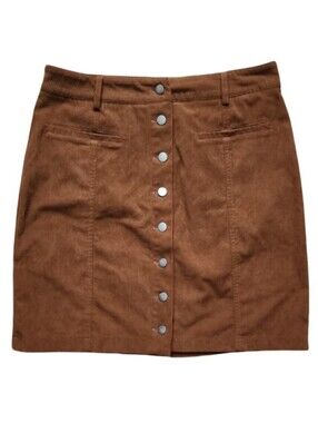 Bagatelle Collection Brown Corduroy‎ Button Front Mini Skirt Medium Fall Boho